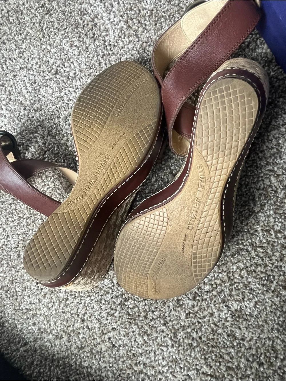 Stuart Weitzman Cognac Brown Leather Espadrille Wedge Sandals. Size 11 - Picture 5 of 16